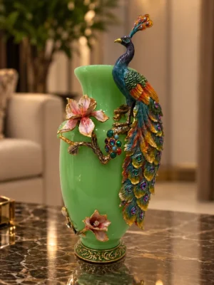 Emerald Peacock Vase